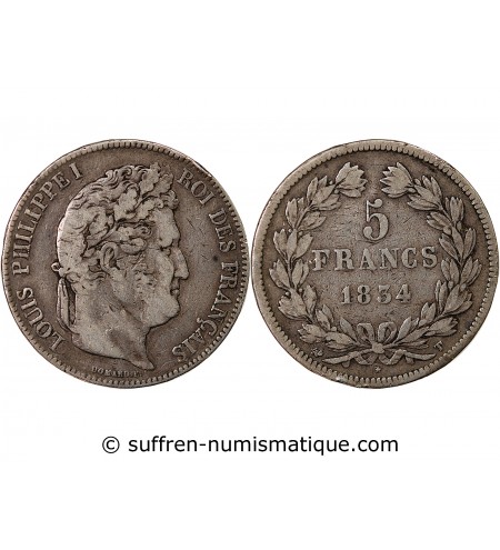 LOUIS PHILIPPE﻿ - 5 FRANCS ARGENT 1834 T NANTES