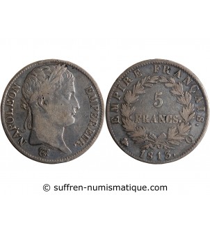 France 5 Francs Napoléon I  1813 Q Perpignan