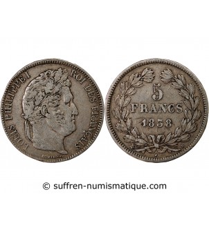 LOUIS PHILIPPE﻿ - 5 FRANCS ARGENT 1838 K BORDEAUX
