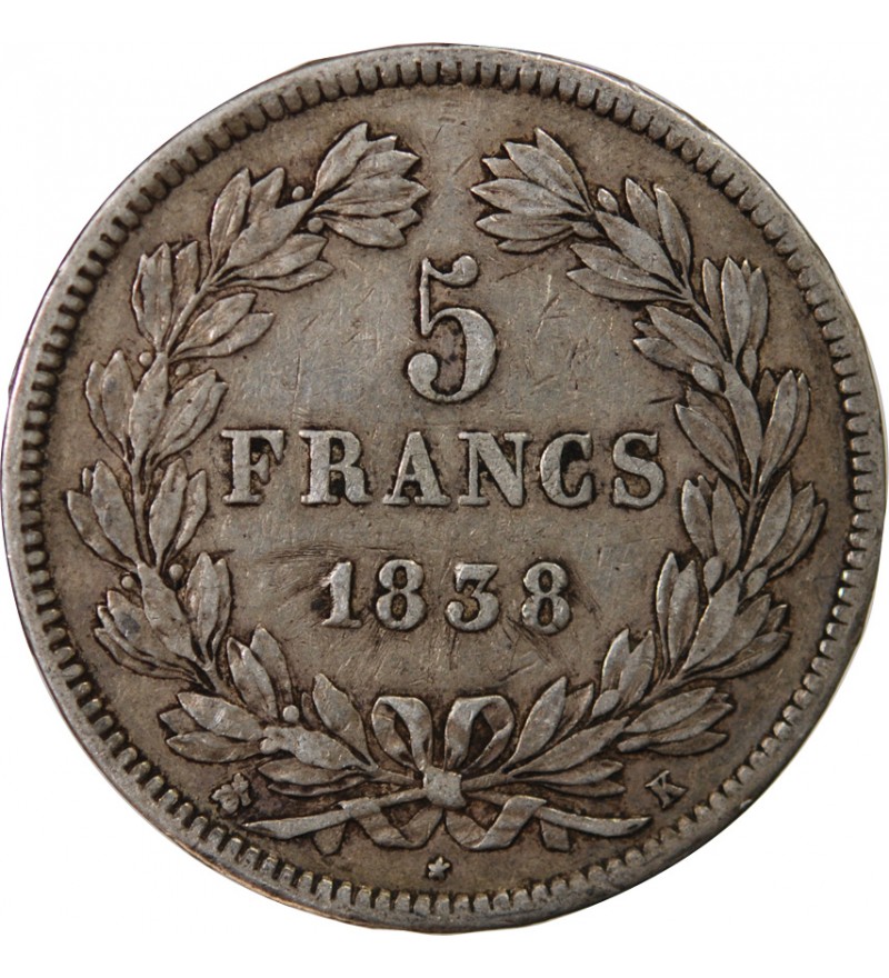 LOUIS PHILIPPE﻿ - 5 FRANCS ARGENT 1838 K BORDEAUX