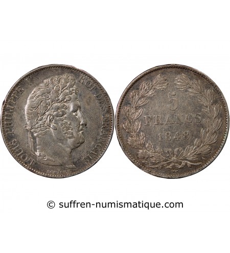 LOUIS PHILIPPE﻿ - 5 FRANCS ARGENT 1848 A PARIS