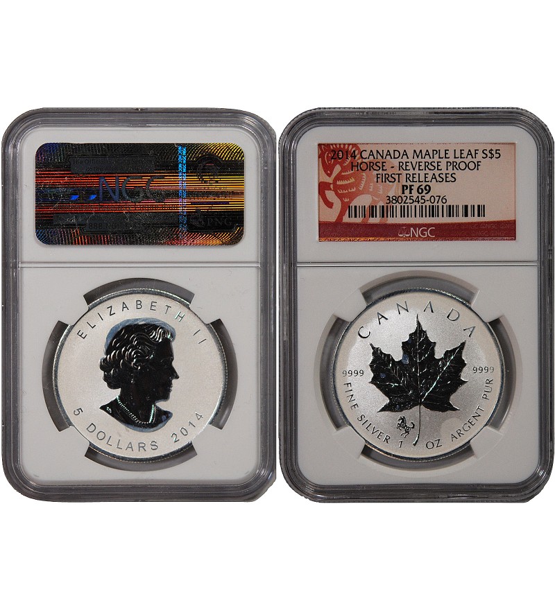 CANADA, MAPLE LEAF - 5 DOLLARS ARGENT 2014 - NGC PF 69 - HORSE PRIVY