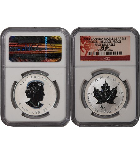 CANADA, MAPLE LEAF - 5 DOLLARS ARGENT 2014 - NGC PF 69 - HORSE PRIVY