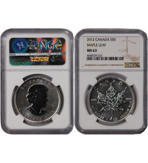 CANADA, MAPLE LEAF - 5 DOLLARS ARGENT 2012 - NGC MS 63 2