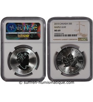 CANADA, MAPLE LEAF - 5 DOLLARS ARGENT 2015 - NGC MS 69