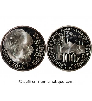 EMILE ZOLA - 100 FRANCS ARGENT 1985 FRAPPE BE