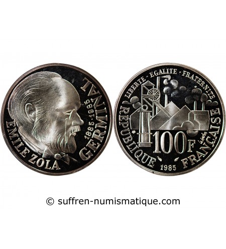 EMILE ZOLA - 100 FRANCS ARGENT 1985 FRAPPE BE
