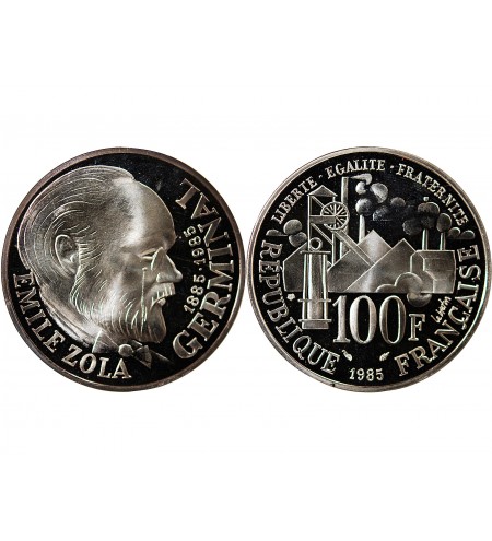 EMILE ZOLA - 100 FRANCS ARGENT 1985 FRAPPE BE