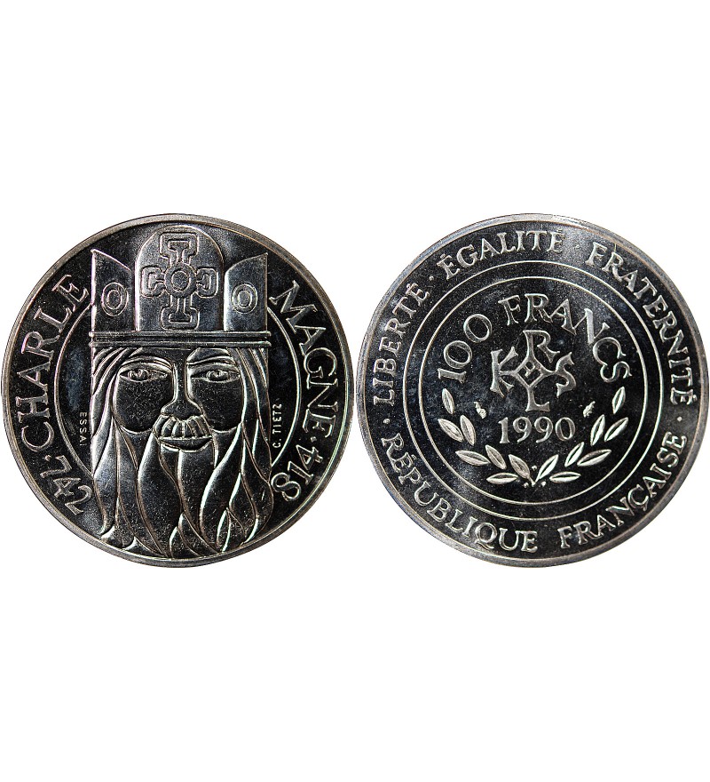 CHARLEMAGNE - ESSAI DE 100 FRANCS ARGENT 1990