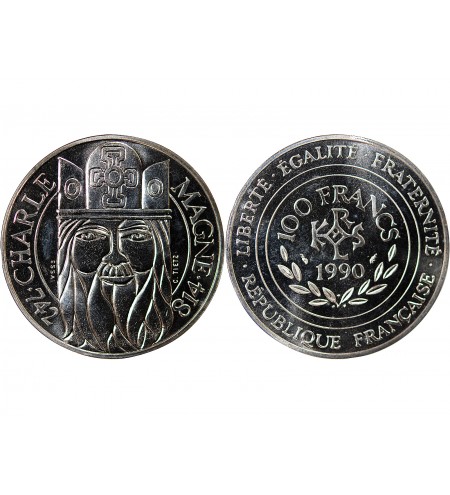 CHARLEMAGNE - ESSAI DE 100 FRANCS ARGENT 1990