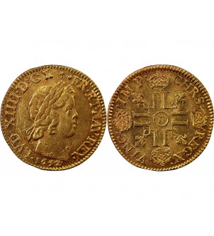 LOUIS XIV - LOUIS D'OR A LA MÈCHE COURTE 1652 D LYON R3 2