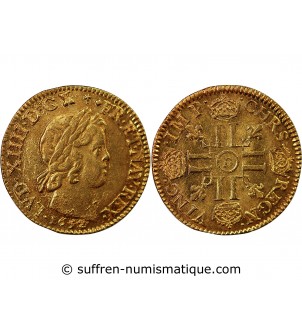 LOUIS XIV - LOUIS D'OR A LA MÈCHE COURTE 1652 D LYON R3