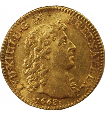 LOUIS XIV﻿ - LOUIS D'OR BUSTE JUVENILE TETE NUE 1668 A PARIS