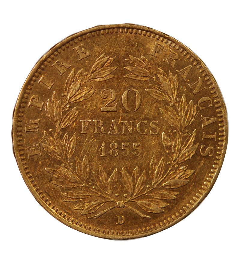 NAPOLEON III - 20 FRANCS OR 1855 D LYON "Grand D"