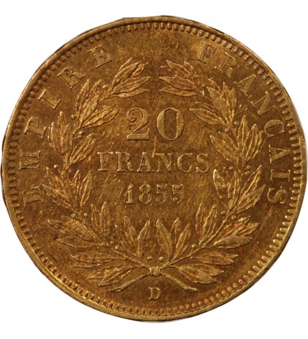 NAPOLEON III - 20 FRANCS OR 1855 D LYON "Grand D"