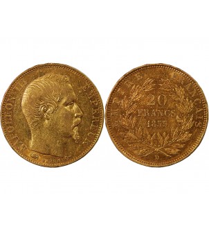 NAPOLEON III - 20 FRANCS OR 1855 D LYON "Grand D" 2