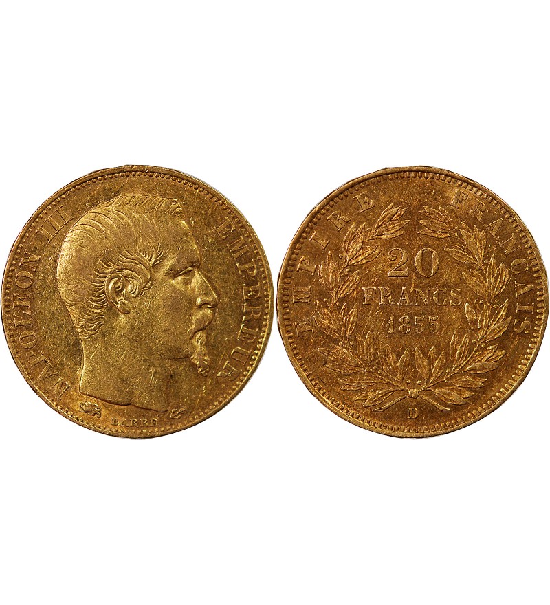NAPOLEON III - 20 FRANCS OR 1855 D LYON "Grand D"