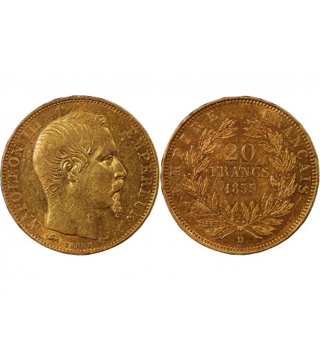 NAPOLEON III - 20 FRANCS OR 1855 D LYON "Grand D"