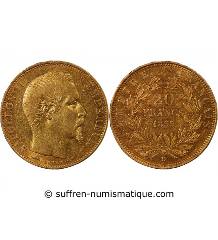 NAPOLEON III - 20 FRANCS OR 1855 D LYON "Grand D"
