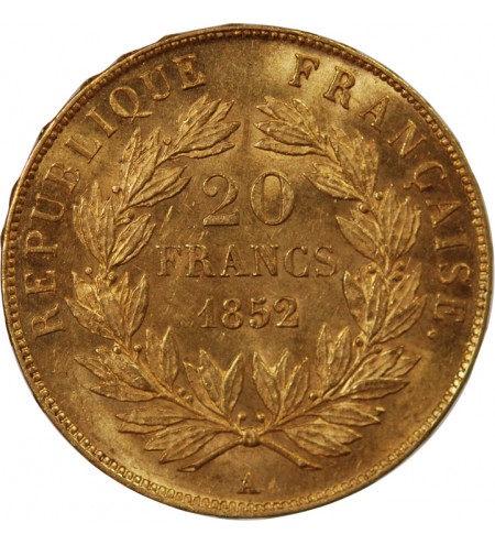 LOUIS-NAPOLEON BONAPARTE - 20 FRANCS OR 1852 A