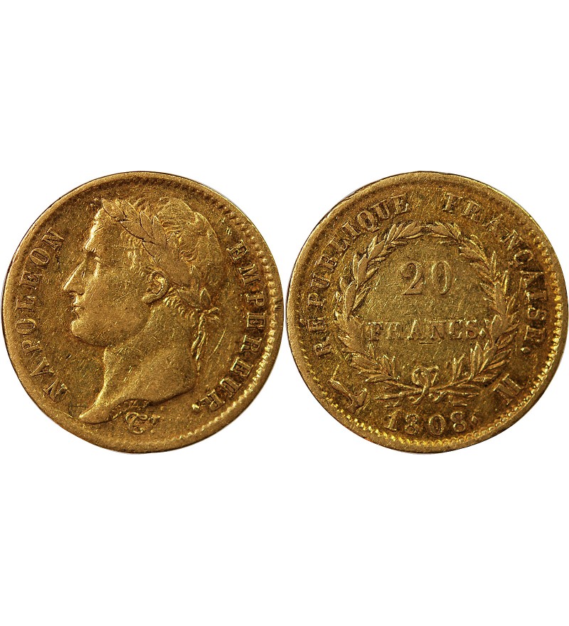 NAPOLEON Ier - 20 FRANCS OR 1808 M TOULOUSE "Type République"﻿﻿