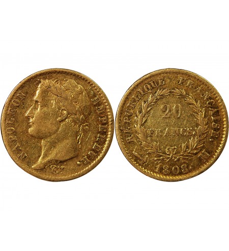 NAPOLEON Ier - 20 FRANCS OR 1808 M TOULOUSE "Type République"﻿﻿