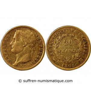 NAPOLEON Ier - 20 FRANCS OR 1808 M TOULOUSE "Type République"﻿﻿