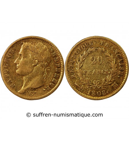 NAPOLEON Ier - 20 FRANCS OR 1808 M TOULOUSE "Type République"﻿﻿