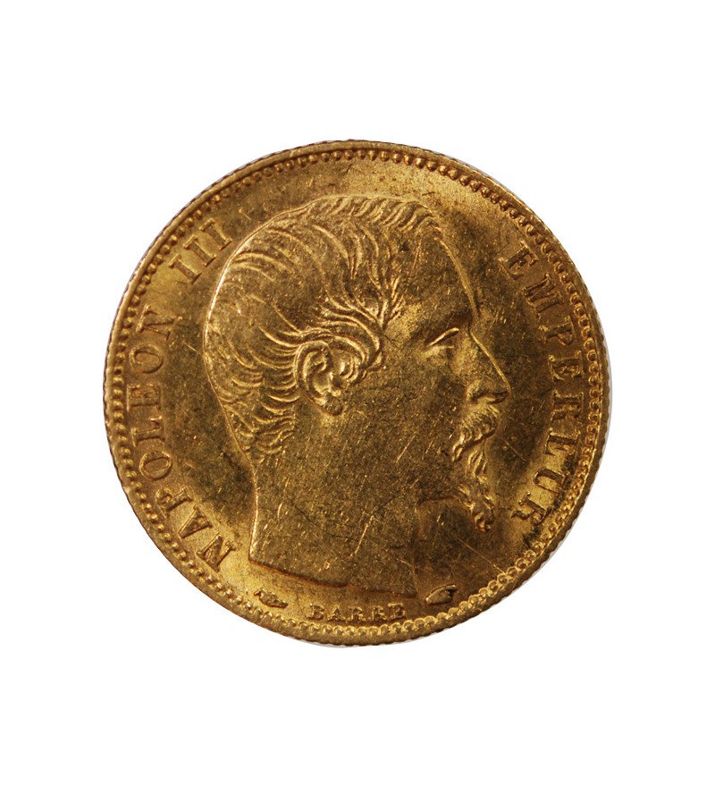 NAPOLEON III - 5 FRANCS OR PETIT MODULE 1855 A PARIS﻿ "Tranche cannelée"