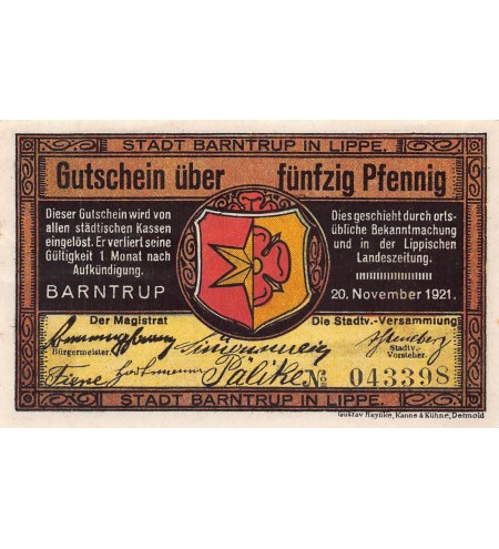 ALLEMAGNE, BARNTRUP IN LIPPE - 50 PFENNIG 1921