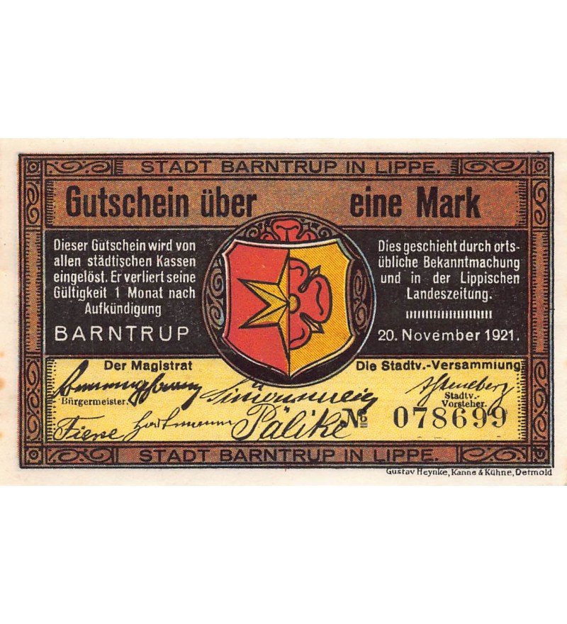 ALLEMAGNE, BARNTRUP IN LIPPE - 1 MARK 1921