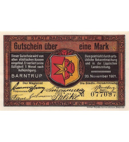 ALLEMAGNE, BARNTRUP IN LIPPE - 1 MARK 1921