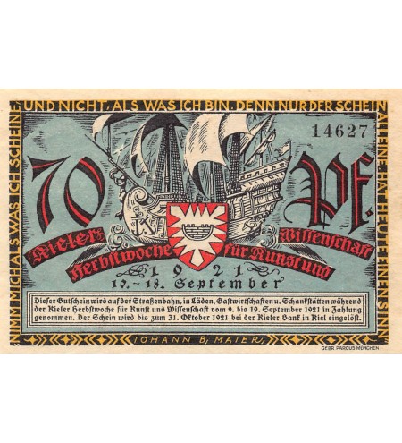 ALLEMAGNE, KIEL - 70 PFENNIG 1921