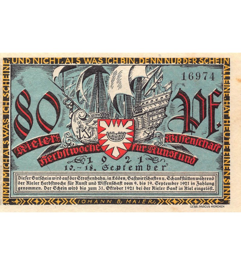 ALLEMAGNE, KIEL - 80 PFENNIG 1921