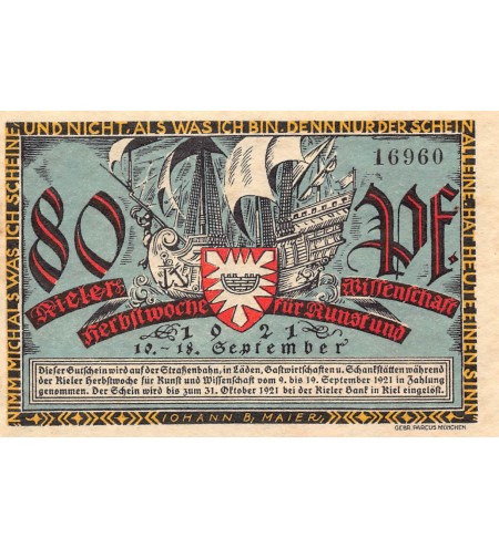 ALLEMAGNE, KIEL - 80 PFENNIG 1921