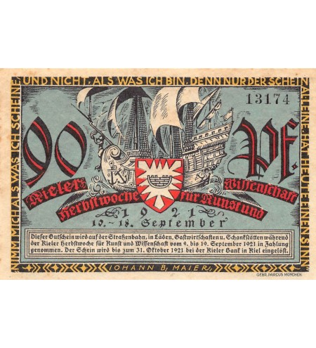 ALLEMAGNE, KIEL - 90 PFENNIG 1921