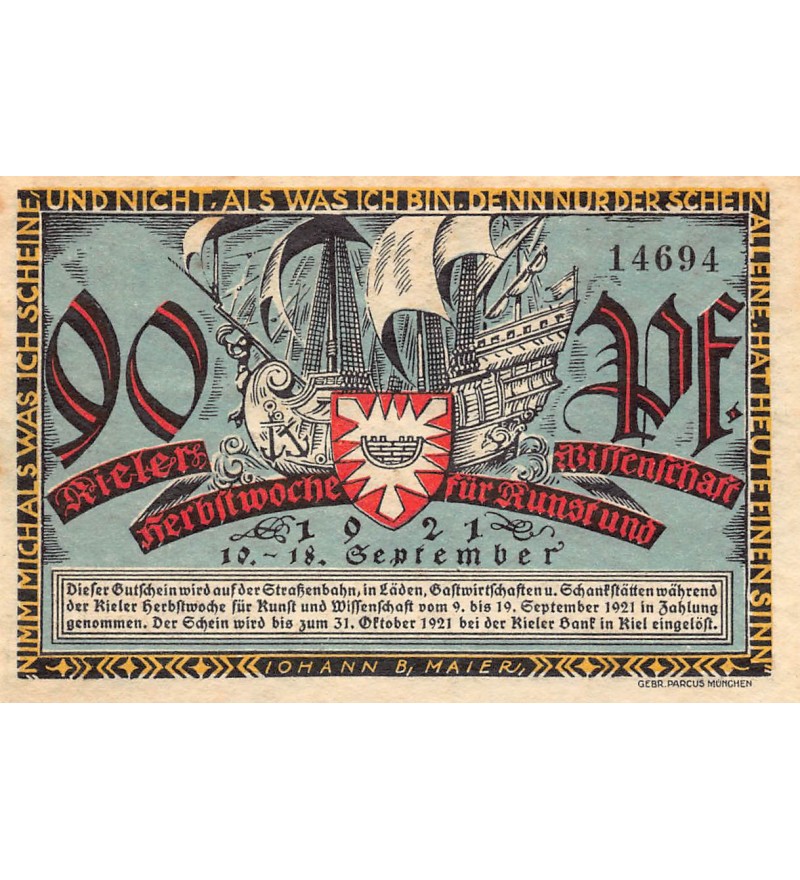 ALLEMAGNE, KIEL - 90 PFENNIG 1921