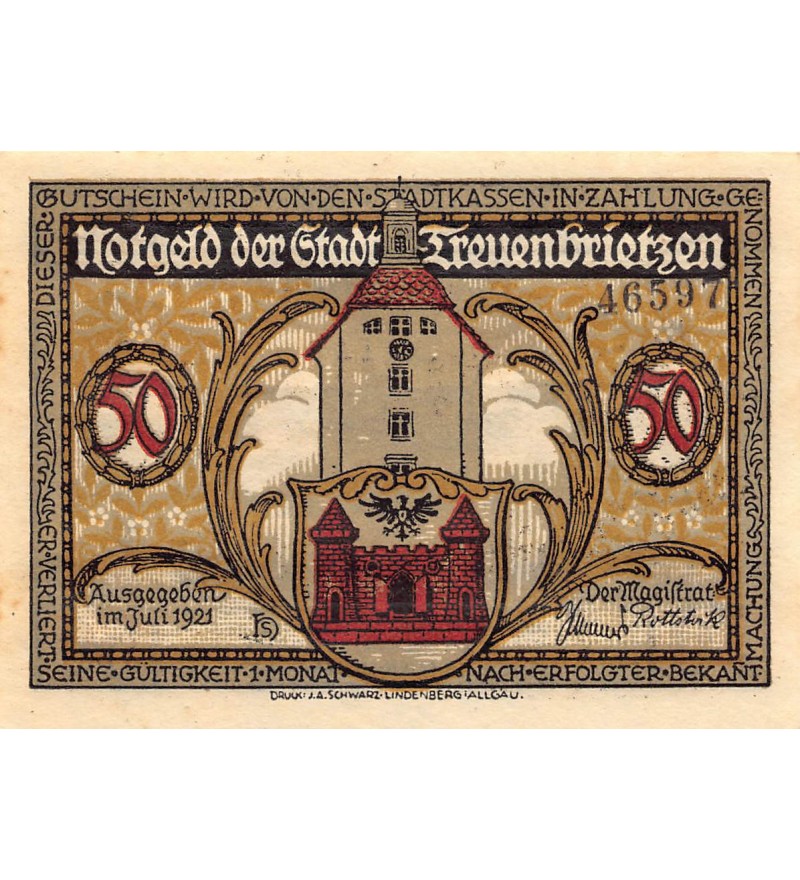 ALLEMAGNE, TREUENBRIETZEN - 50 PFENNIG 1921