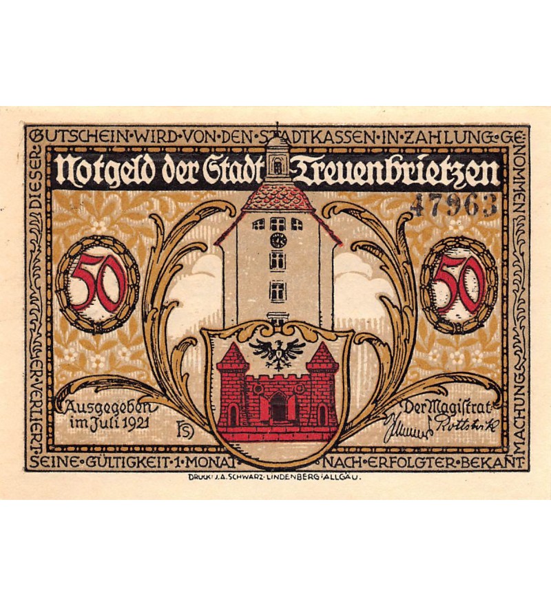 ALLEMAGNE, TREUENBRIETZEN - 50 PFENNIG 1921