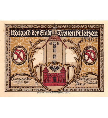ALLEMAGNE, TREUENBRIETZEN - 50 PFENNIG 1921