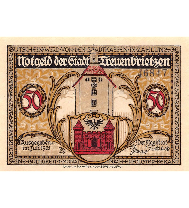 ALLEMAGNE, TREUENBRIETZEN - 50 PFENNIG 1921