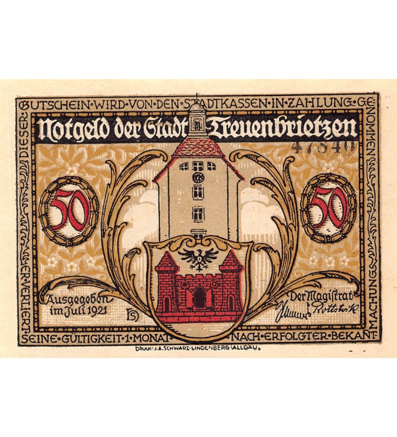 ALLEMAGNE, TREUENBRIETZEN - 50 PFENNIG 1921