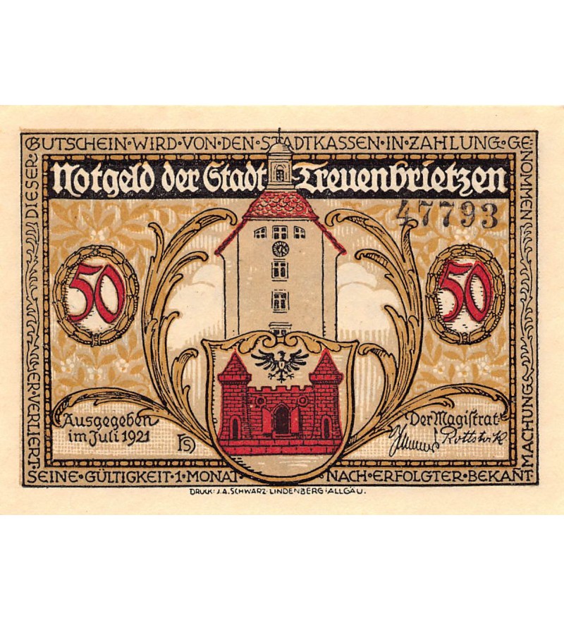 ALLEMAGNE, TREUENBRIETZEN - 50 PFENNIG 1921