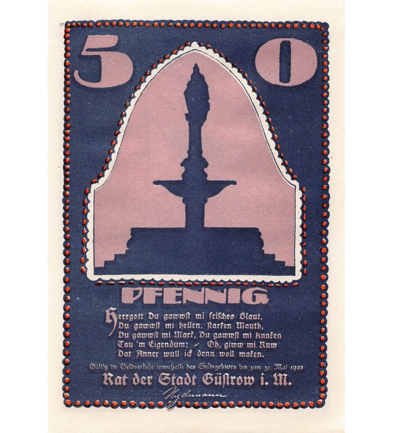 ALLEMAGNE, GÜSTROW - 50 PFENNIG 1922