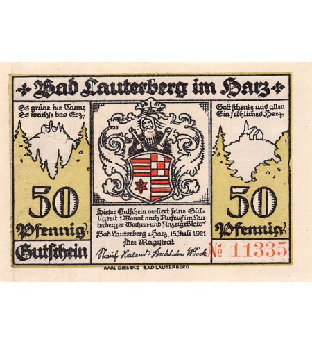 ALLEMAGNE, LAUTERBERG IM HARZ - 50 PFENNIG 1921