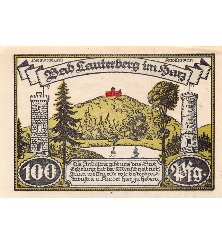 ALLEMAGNE, LAUTERBERG IM HARZ - 100 PFENNIG 1921