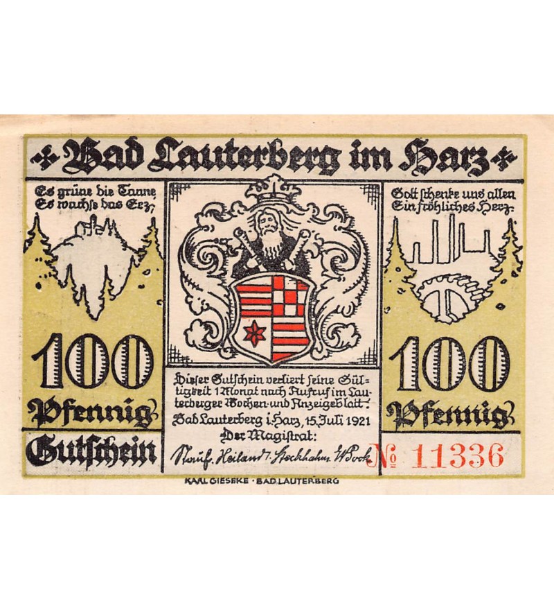ALLEMAGNE, LAUTERBERG IM HARZ - 100 PFENNIG 1921