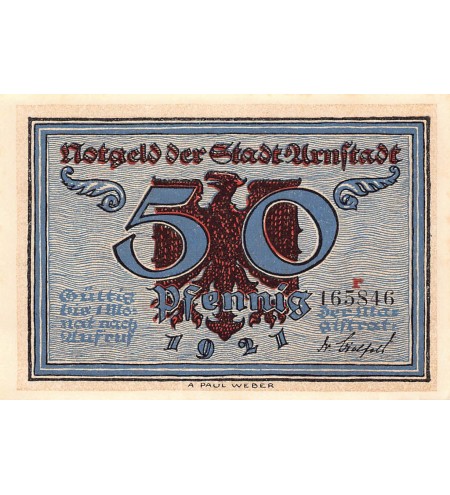 ALLEMAGNE, ARNSTADT - 50 PFENNIG 1921