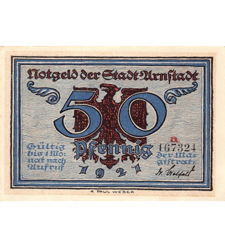 ALLEMAGNE, ARNSTADT - 50 PFENNIG 1921