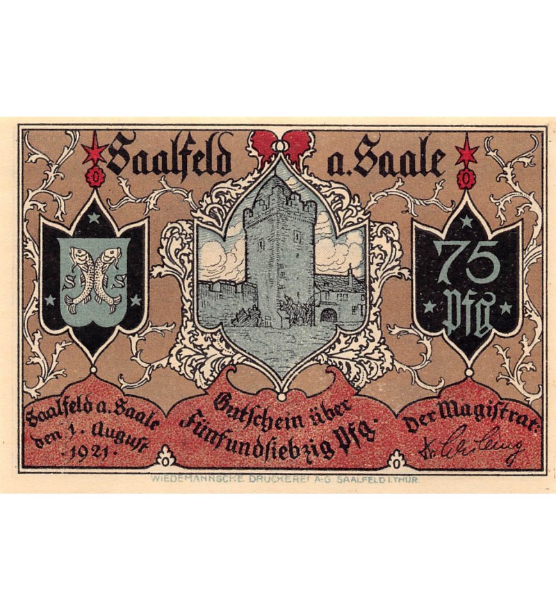 ALLEMAGNE, SAALFELD A. SAALE - 75 PFENNIG 1921